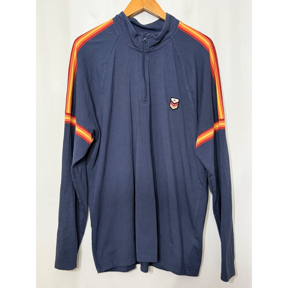 Marine Layer Archive Mens XL Navy Blue Retro Stripe Quarter Zip Pullover Top